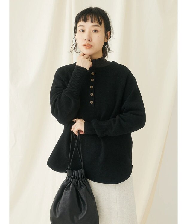 CRAFT STANDARD BOUTIQUE ７Ｇモールニット　ヘンリーＰＯ　Ｌ／Ｓ Black