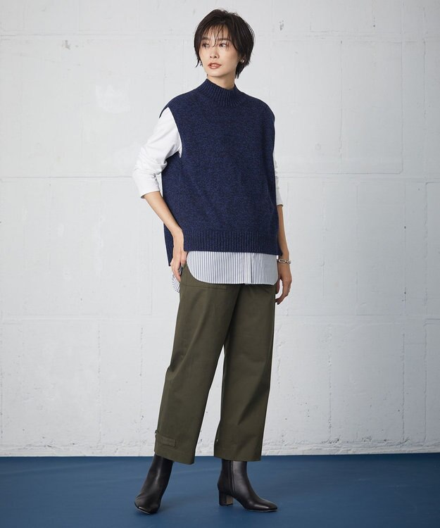 J.PRESS LADIES 【洗える】サテンストレッチプレミアムピーチ ベイカー パンツ カーキ系