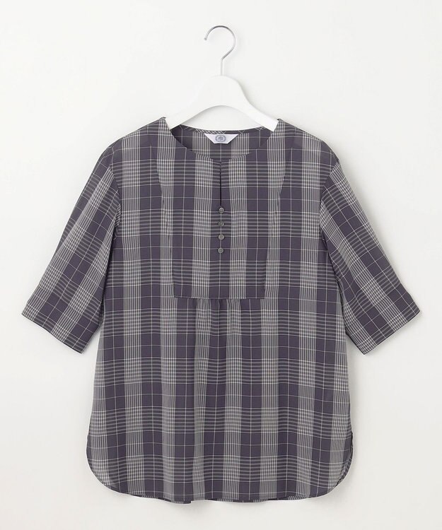 J.PRESS LADIES 【洗える】ドライタッチドビーチェック ブラウス ネイビー系3