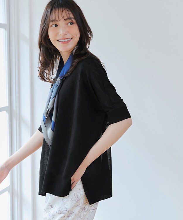 Tiaclasse 【洗える】サラサラUVシアーニットドルマントップス ブラック