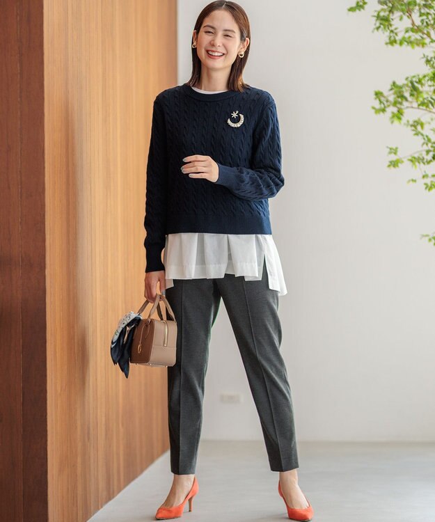 組曲 L 【前後着用可】コットンカシミヤ混2WAYケーブル ニット ネイビー系