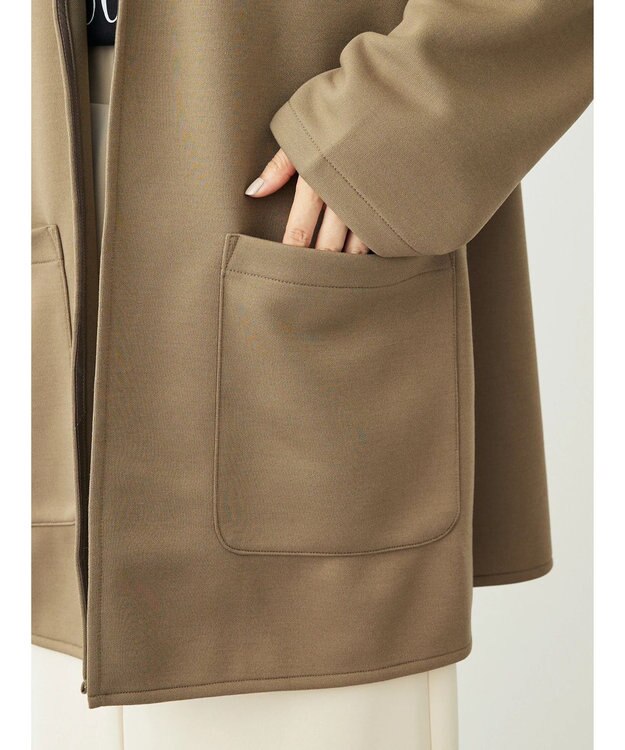 Green Parks ポンチフード付きカットカーディガン Gray Beige