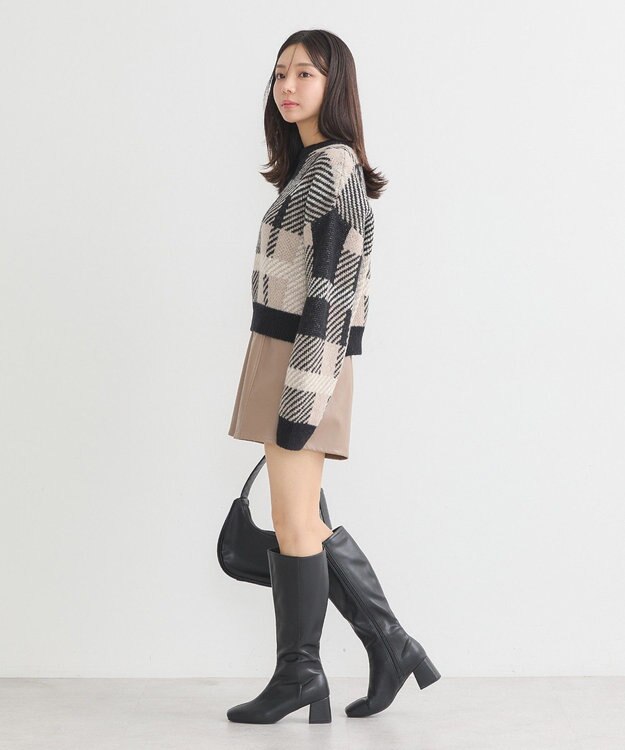 earth music&ecology チェックニットプルオーバー Black