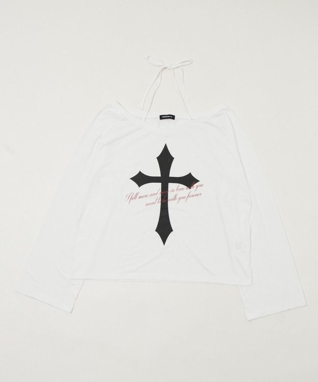 WEGO オフショルダークロスロゴトップ ホワイト