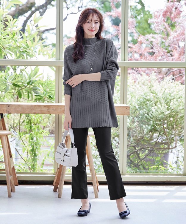 Tiaclasse 【新色追加・洗える】ランダムリブ編みドルマンニットチュニック チャコールグレー