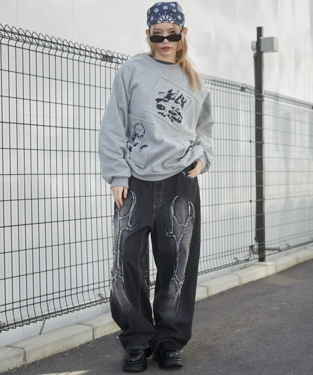 WEGO 【ユニセックス着用ITEM】フォトペーストグラフィックプルオーバー グレー