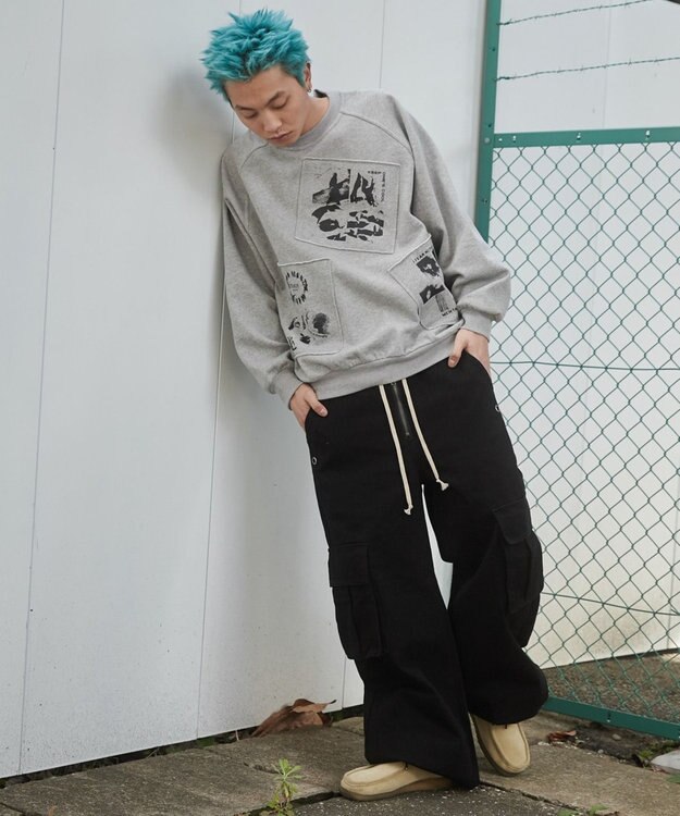 WEGO 【ユニセックス着用ITEM】フォトペーストグラフィックプルオーバー グレー