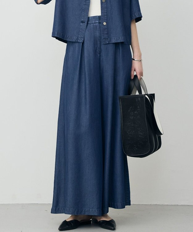 ICB L ナチュラルソフトデニム タックワイドパンツ バイオデニム