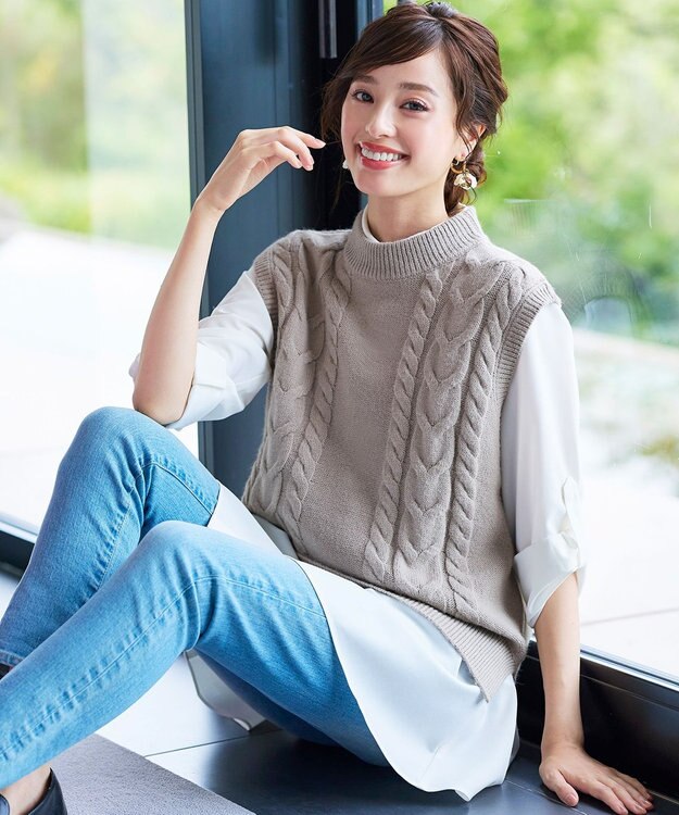 Tiaclasse 【洗える】フレアシャツチュニックブラウス オフホワイト