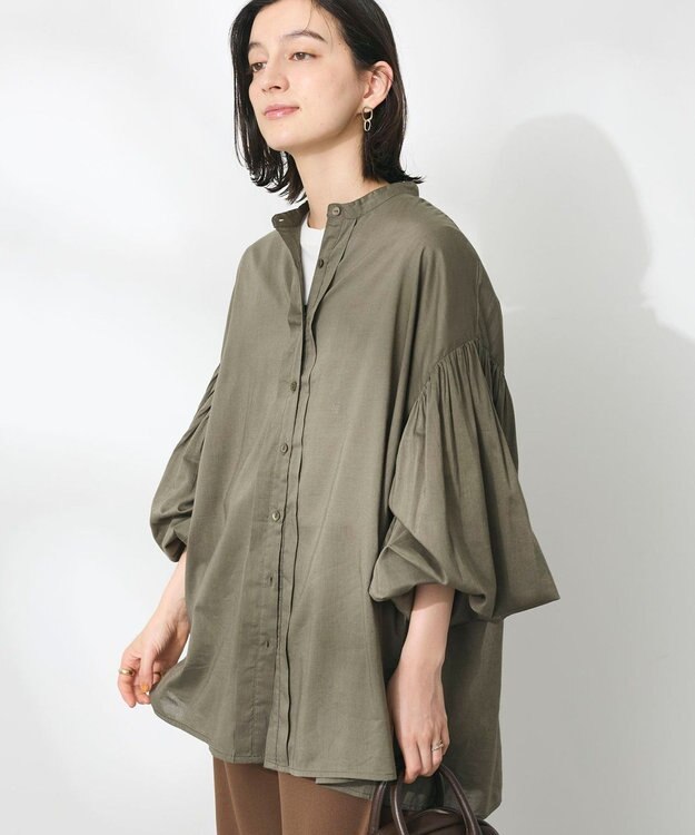 CRAFT STANDARD BOUTIQUE インド綿混パフスリーブシャツ Khaki