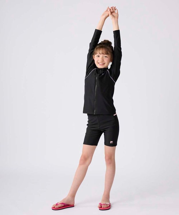 OP／FILA 【FILA】スタンドカラー長袖フルジップラッシュガード ブラック×パープル