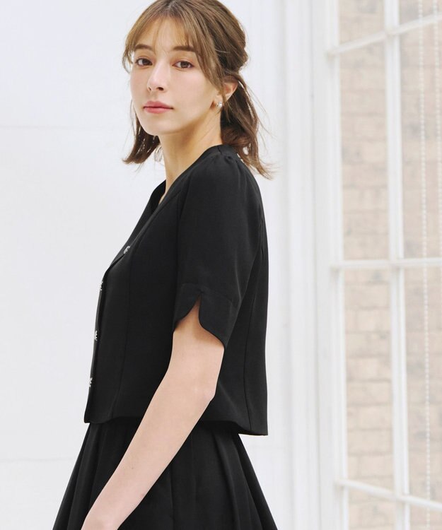 Tiaclasse 【洗える】ビジューボタン半袖ジャレロ ブラック