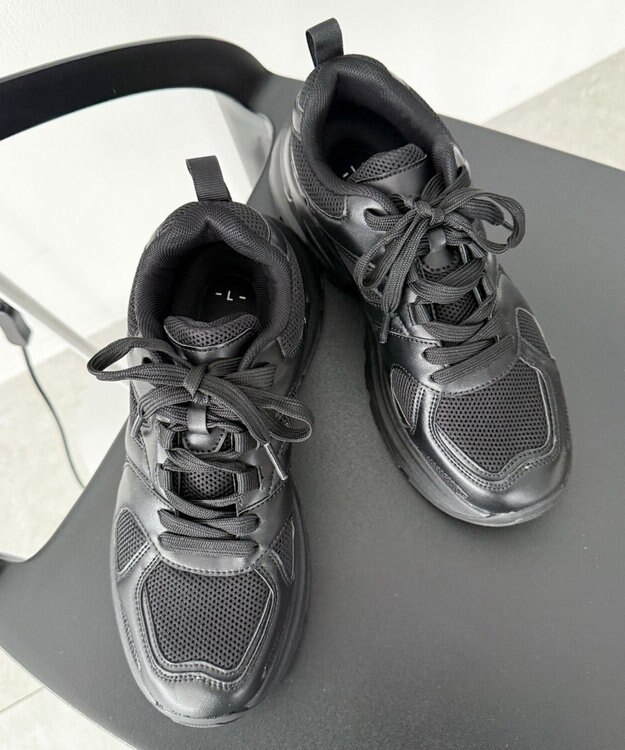 WEGO PUメッシュヒールダッドスニーカー ブラック