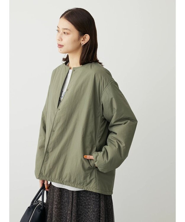 Green Parks ライト中わたノーカラーブルゾン Khaki