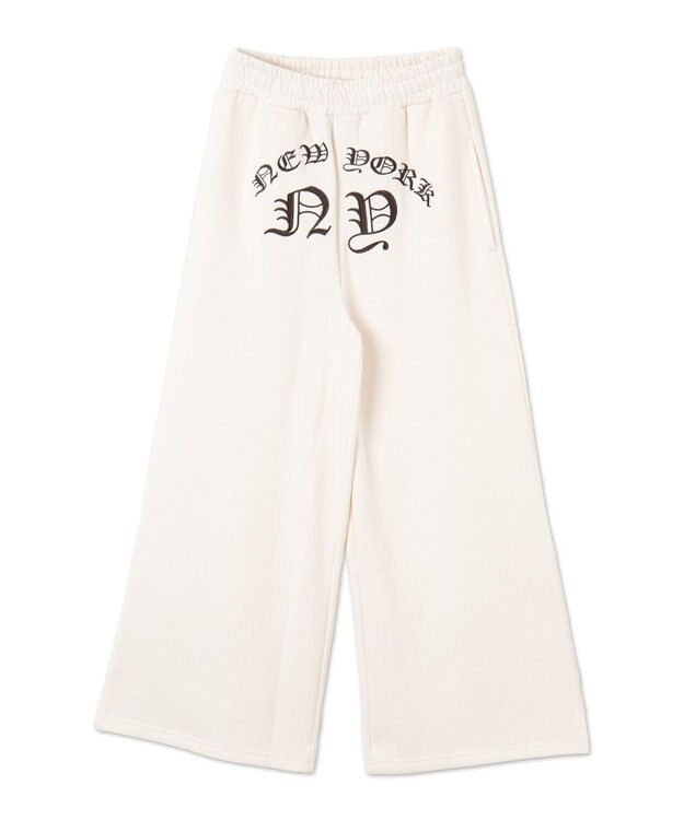 WEGO 【ウエストゴム】グラフィック刺繍裏起毛ワイドSWTパンツ ホワイトアイボリー