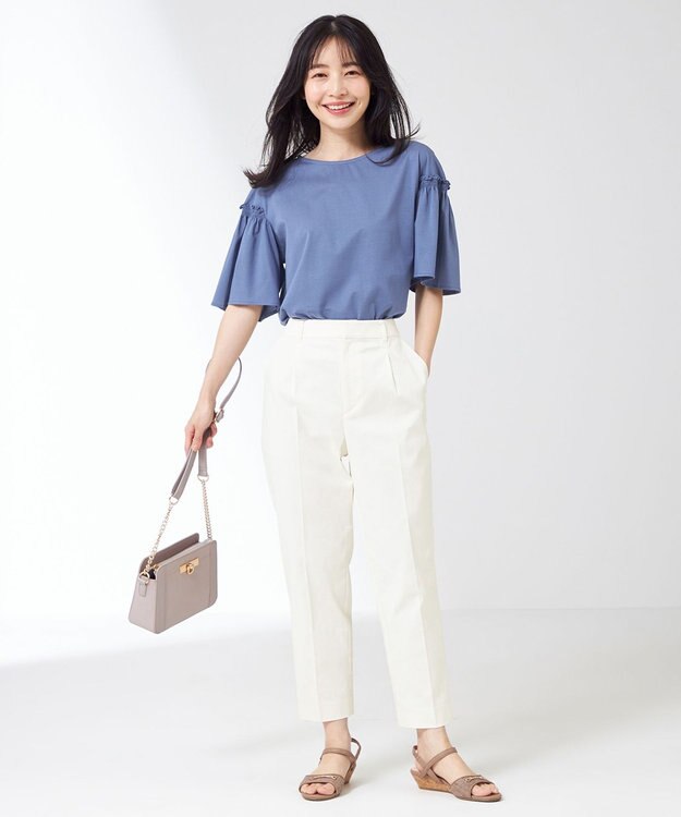 ANY SIS シルケットストライプ フレアスリーブ カットソー ダルブルー