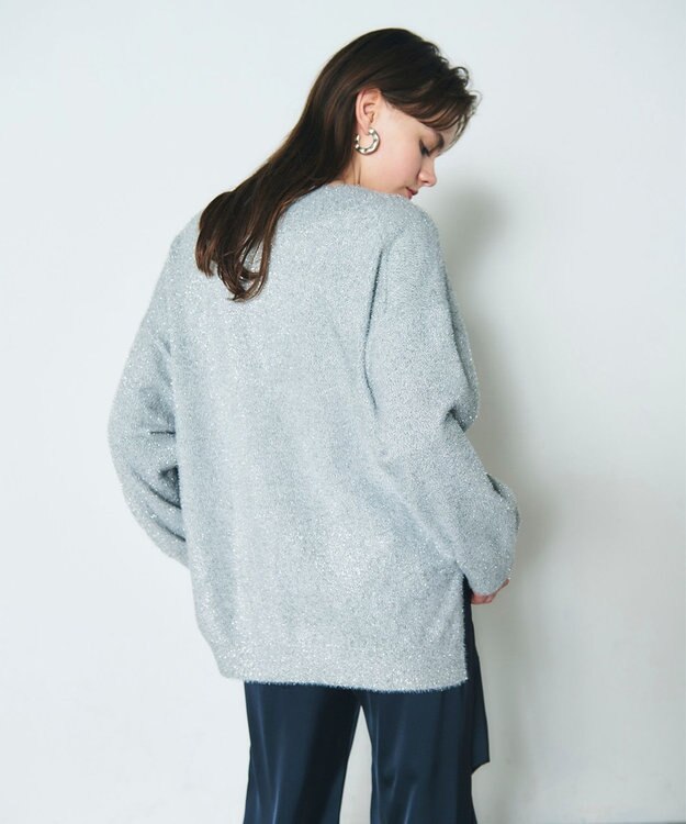 GRACE CONTINENTAL ラメVネックニットトップ シルバー