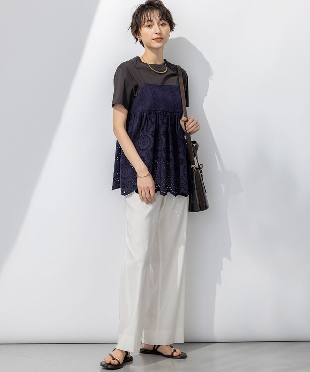 23区 L 【洗える】ハイエンド クルーネック Tシャツ ダークブラウン系