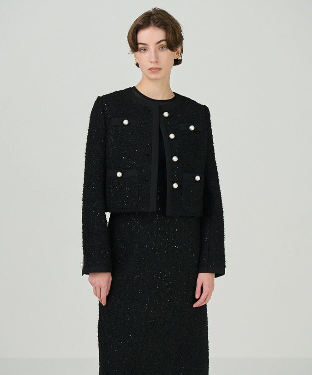 GRACE CONTINENTAL ツイードショートジャケット ブラック