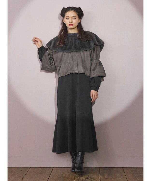 Green Parks ■ＥＳＣＡＲ　フラッフィーケープ付ショートコート Charcoal Gray