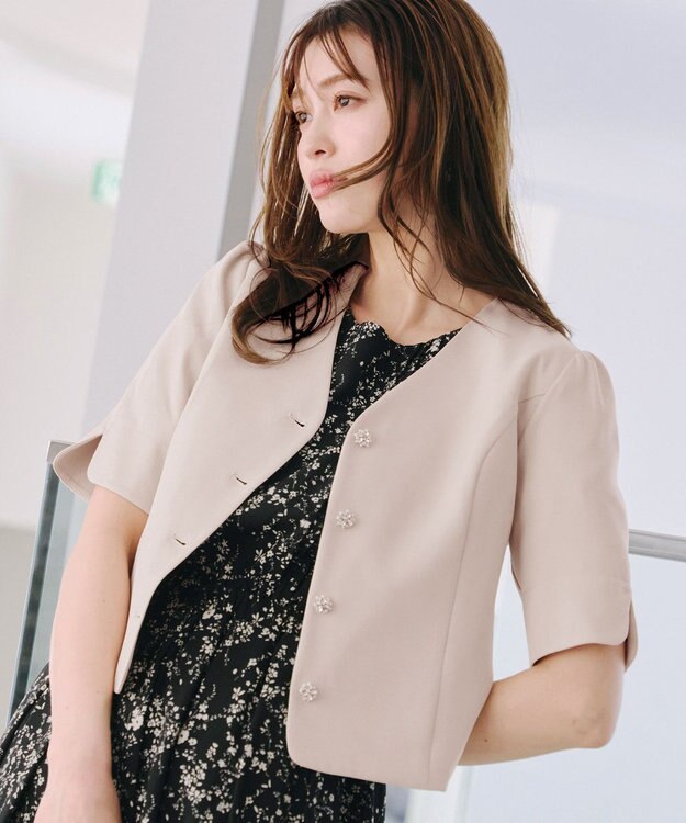 Tiaclasse 【洗える】ビジューボタン半袖ジャレロ ベージュ