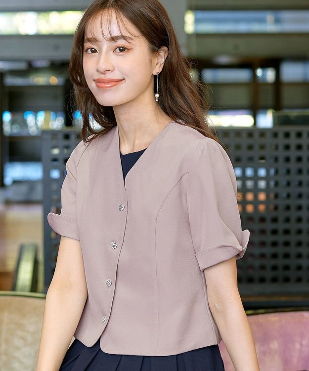 Tiaclasse 【洗える】ビジューボタン半袖ジャレロ グレー