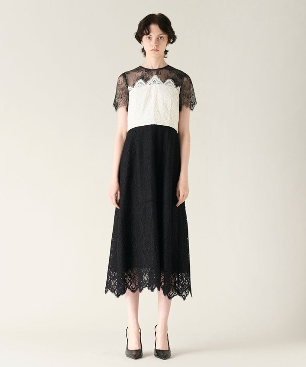 GRACE CONTINENTAL レース切替フレアドレス ブラック