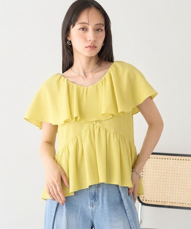 earth music&ecology ラッフルカラーペプラムカットブラウス Yellow