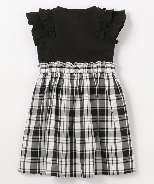 ANY KIDS チェック ドッキングワンピース ブラック