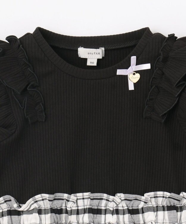 ANY KIDS チェック ドッキングワンピース ブラック