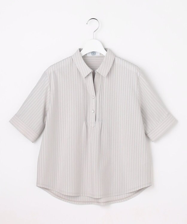 J.PRESS LADIES ドライコットン ストライプ ポロ カットソー ライトグレーストライプ系1