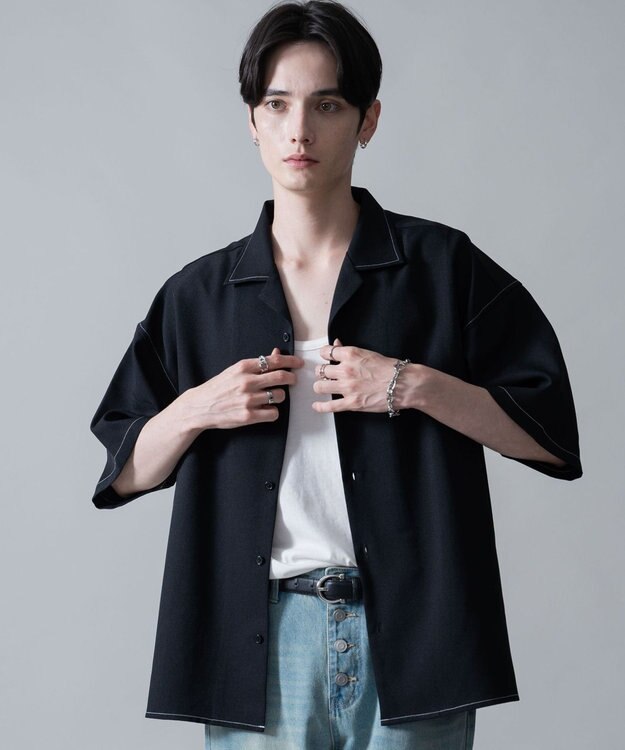 WEGO 【速乾/しわになりにくい/MLサイズ展開】ドライポリオープンカラーシャツ（SS） ブラックその他