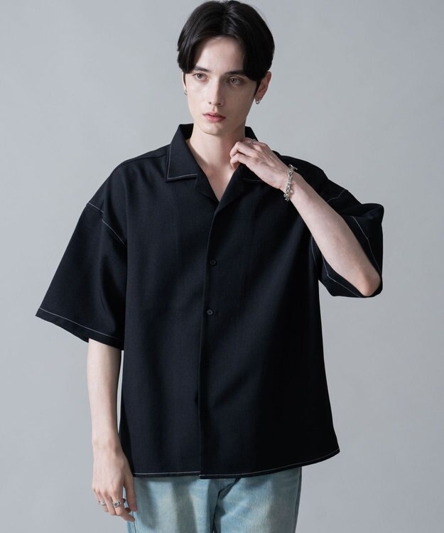 WEGO 【速乾/しわになりにくい/MLサイズ展開】ドライポリオープンカラーシャツ（SS） ブラックその他