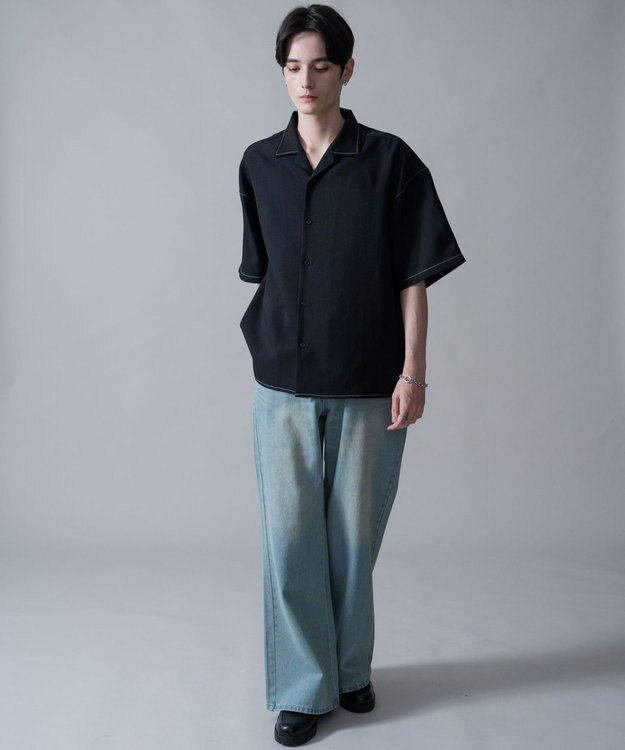 WEGO 【速乾/しわになりにくい/MLサイズ展開】ドライポリオープンカラーシャツ（SS） ブラックその他