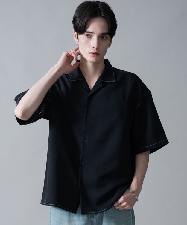 WEGO 【速乾/しわになりにくい/MLサイズ展開】ドライポリオープンカラーシャツ（SS） ブラックその他