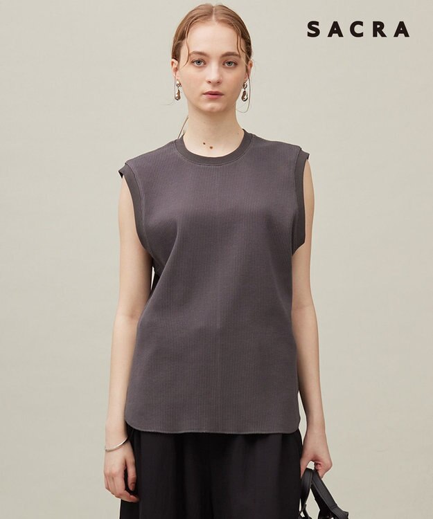 23区 【SACRA】ベアワッフル カットソー チャコールグレー系