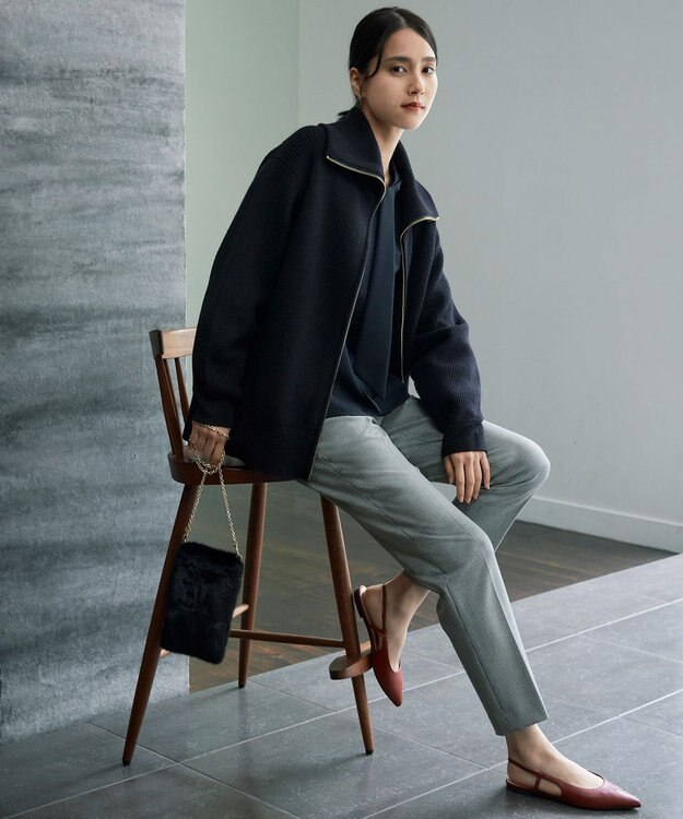 自由区 【撥水加工・洗える】TRギャバチェック柄テーパード パンツ モノトーン系チェック