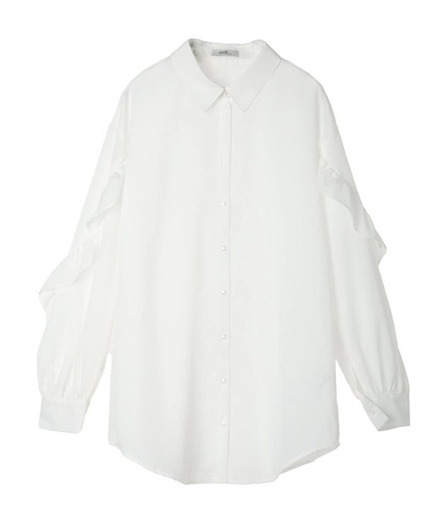 earth music&ecology フリルスリーブシャツ Ivory