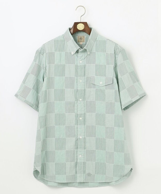 J.PRESS MEN 【KING SIZE】【クールマックス】サッカーパッチワーク シャツ グリーン系9