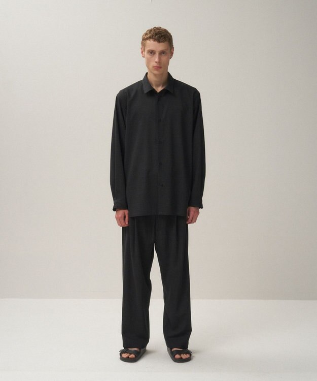 ATON TWIST WOOL TROPICAL | ツータックイージーパンツ - UNISEX BLACK