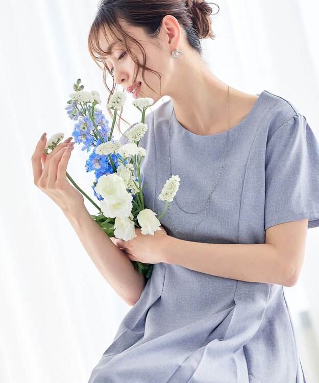 Tiaclasse L 【洗える】ダブルラインフレアワンピース サックス