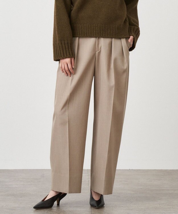 ATON WOOL GABARDINE | ワイドツータックパンツ BEIGE