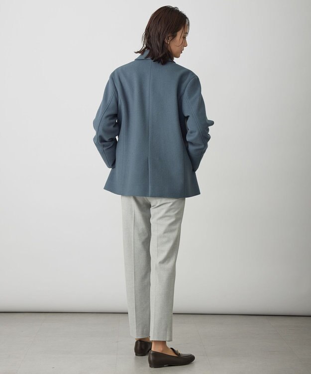 J.PRESS LADIES ショートビーバー ショート丈 ステンカラー コート ティールブルー系