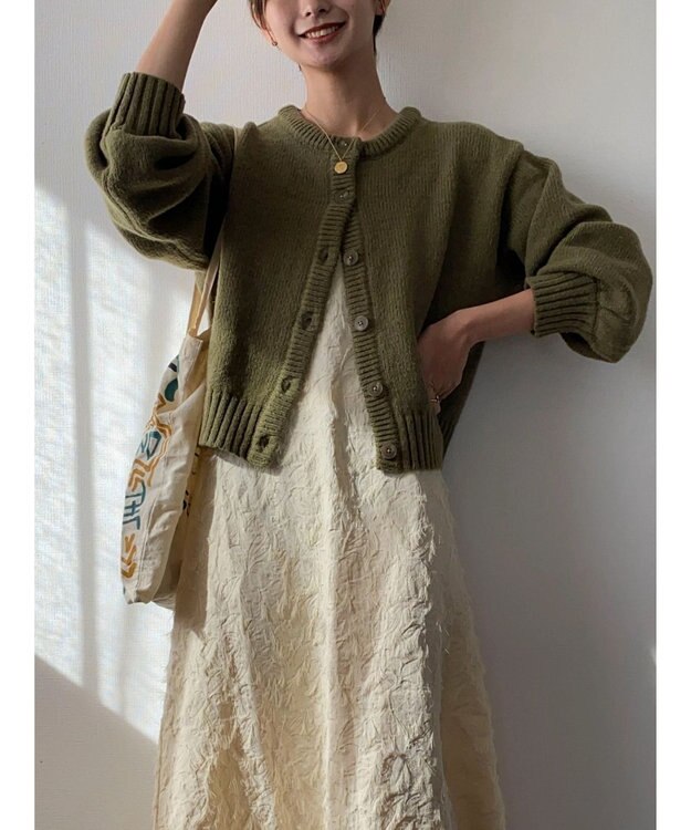 Green Parks クルーネックカーディガン Khaki