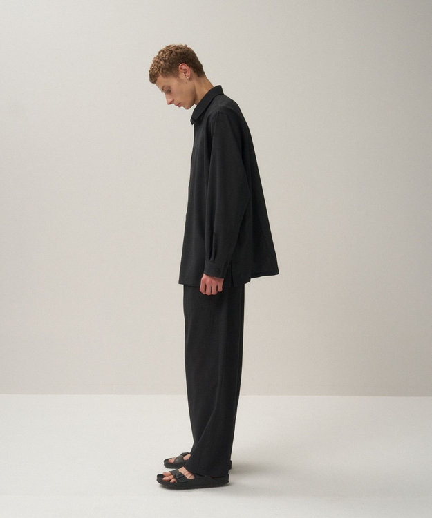 ATON TWIST WOOL TROPICAL | ツータックイージーパンツ - UNISEX BLACK