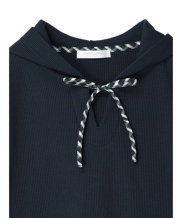 Green Parks チェックポイントワッフルプルオーバー Navy