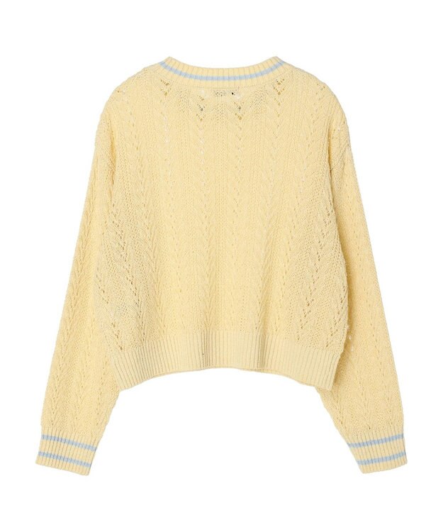 earth music&ecology ライン入り透かし編みニットプルオーバー Lemon Yellow