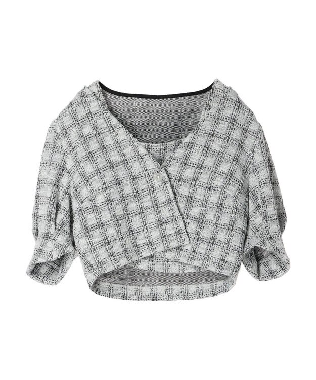 earth music&ecology ＳＥＴ２点　カットソーツィードアンサンブル Check Black