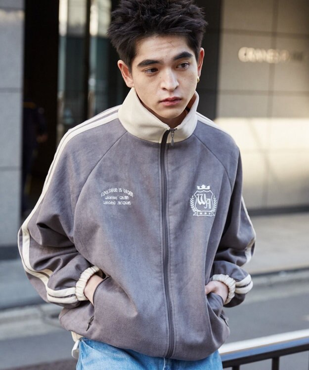 WEGO フェイクスウェードライントラックジャケット ブラック中濃色