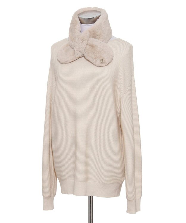 MOONBAT FURLA（フルラ）プチリボンマフラー  アーチロゴ フェイクファー ベージュ